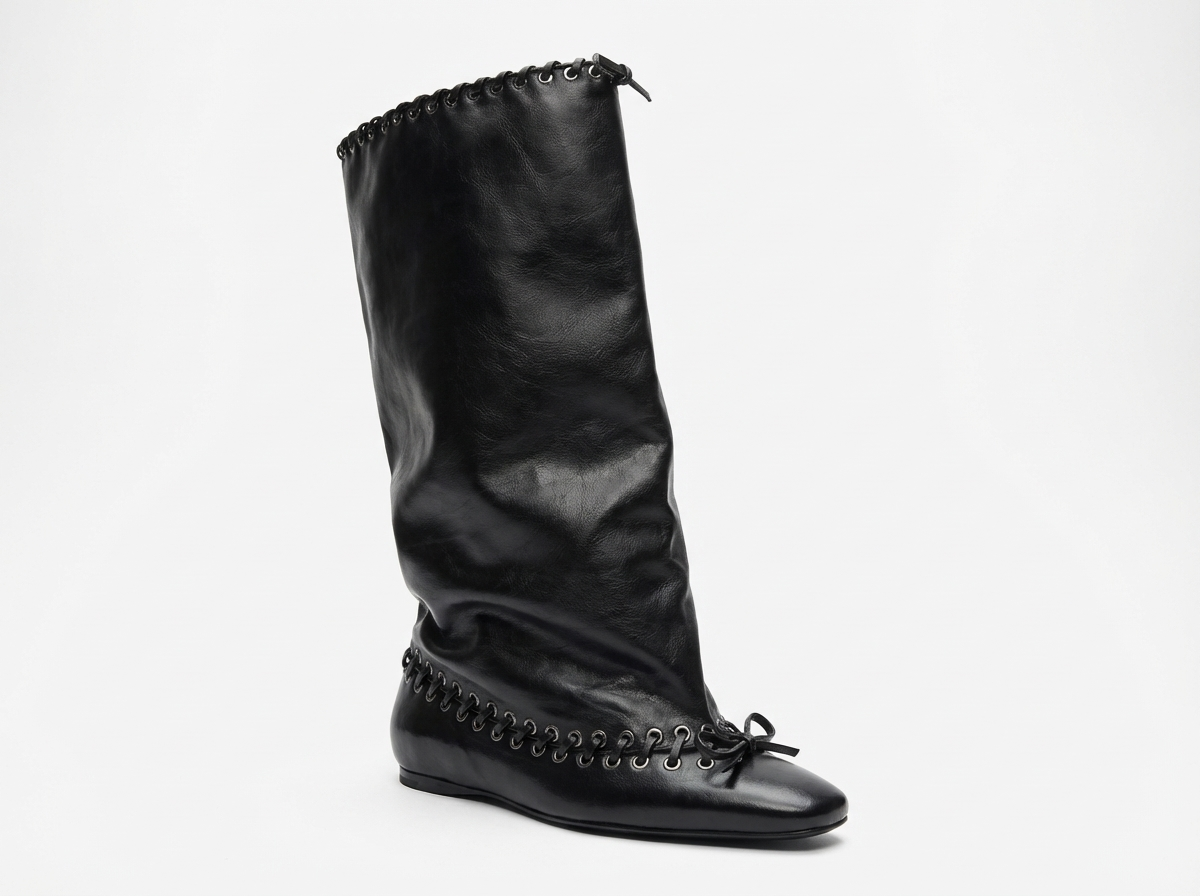 Botte haute noir Synthétique Femme - Œillets métalliques
