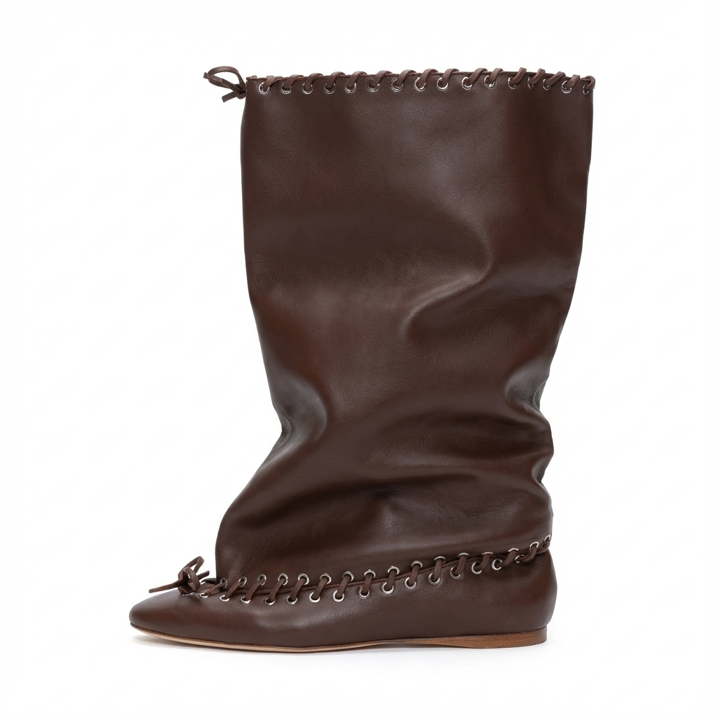 Botte haute marron foncé Synthétique Femme - Bout ouvert