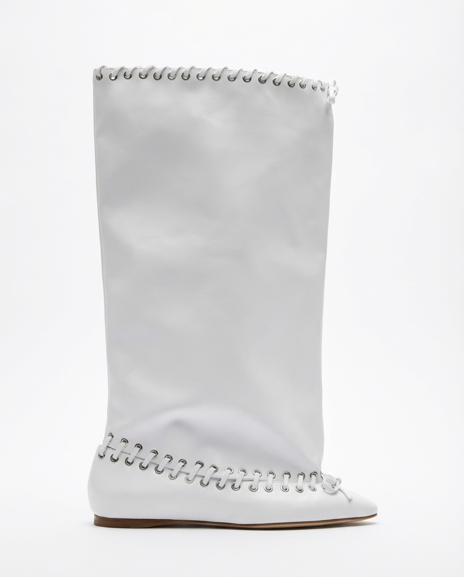 Botte haute blanc Synthétique Femme - Lacets métalliques