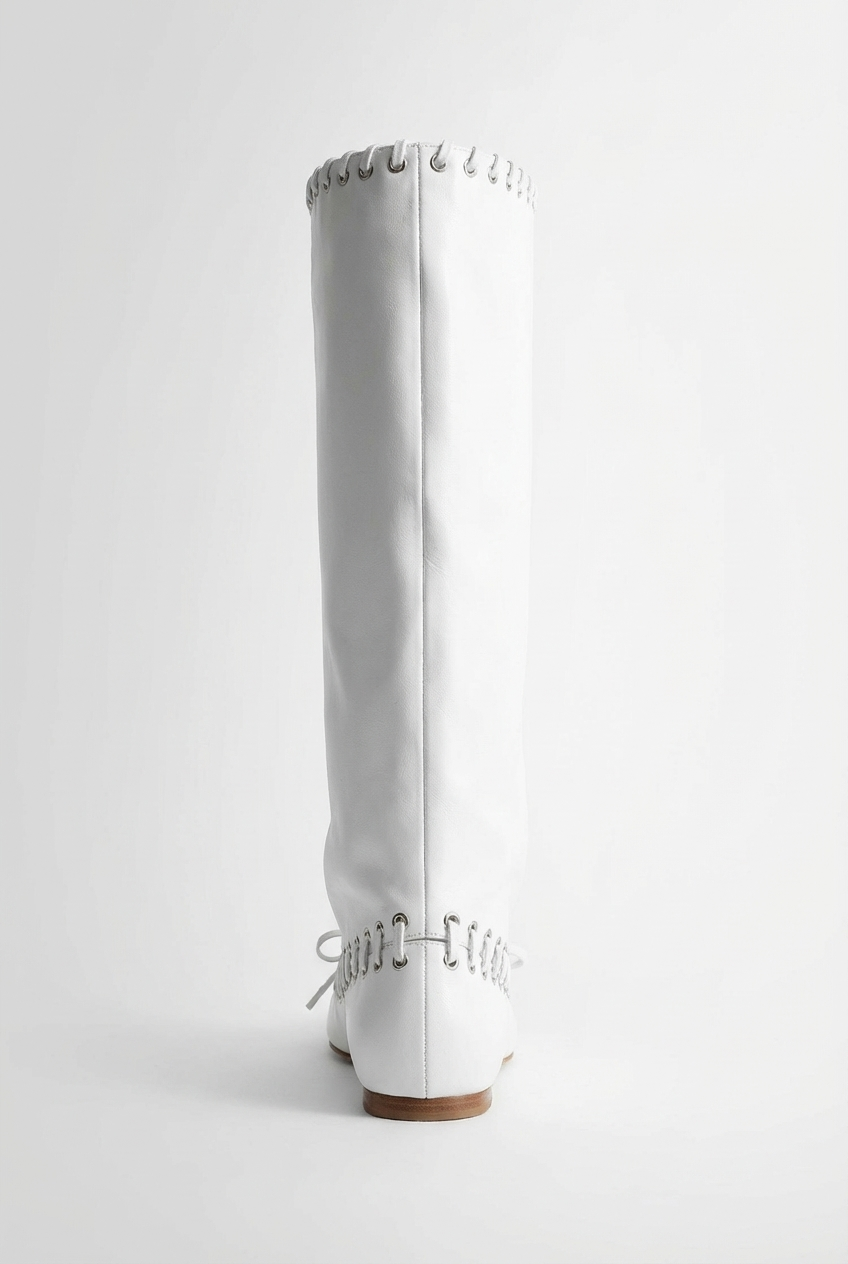 Botte haute blanc Synthétique Femme - Lacets métalliques