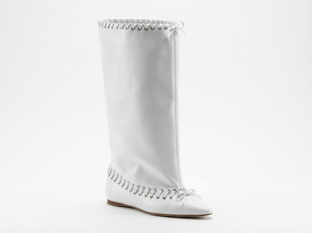 Botte haute blanc Synthétique Femme - Lacets métalliques