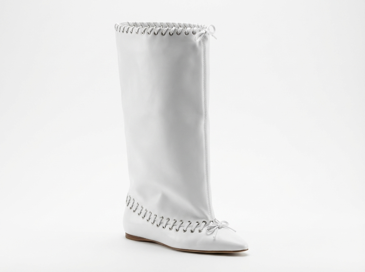 Botte haute blanc Synthétique Femme - Lacets métalliques