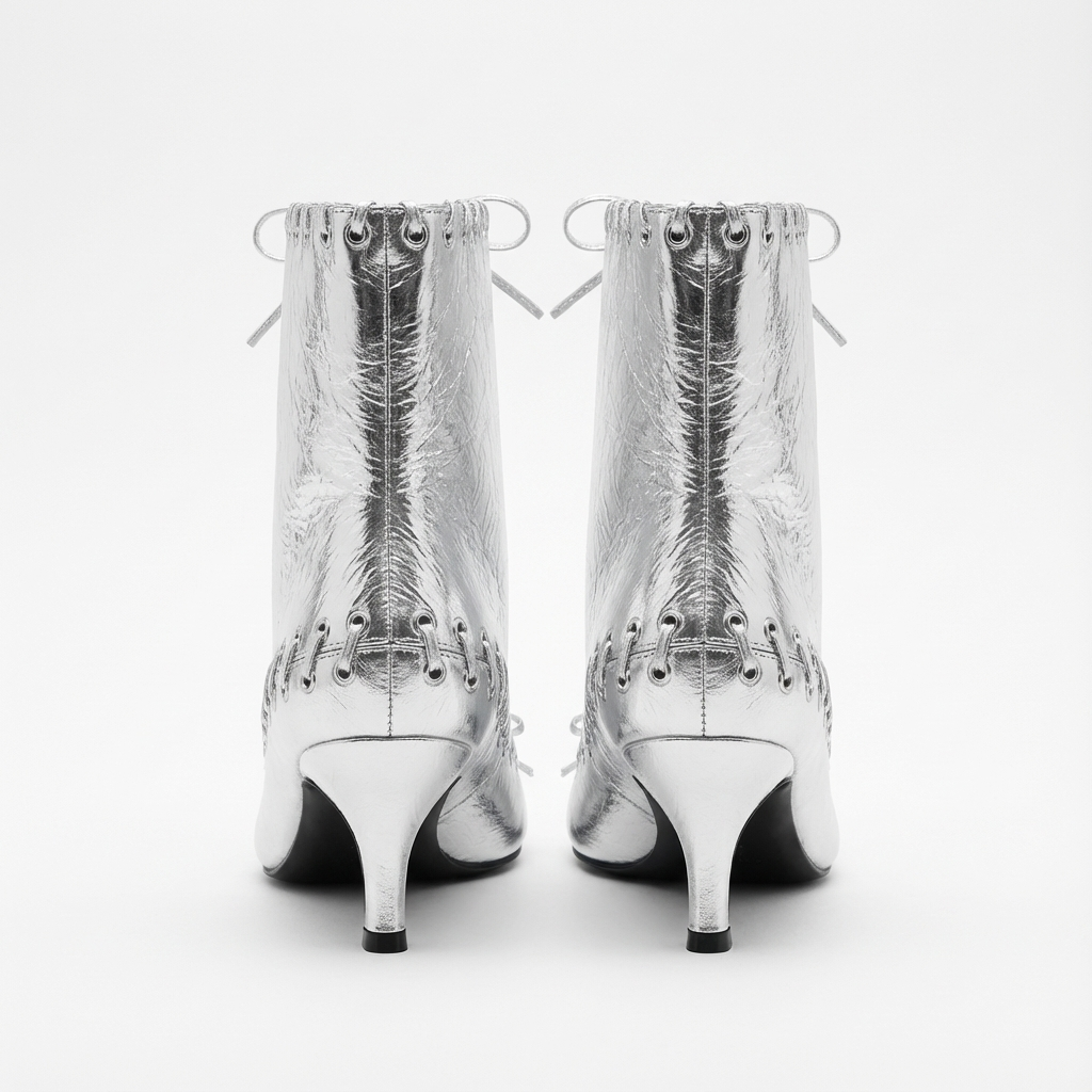 Bottine à talon argenté Synthétique Femme - Laçage corset