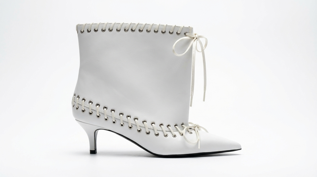 Bottine chelsea blanc Synthétique Femme - Lacets, bout pointu