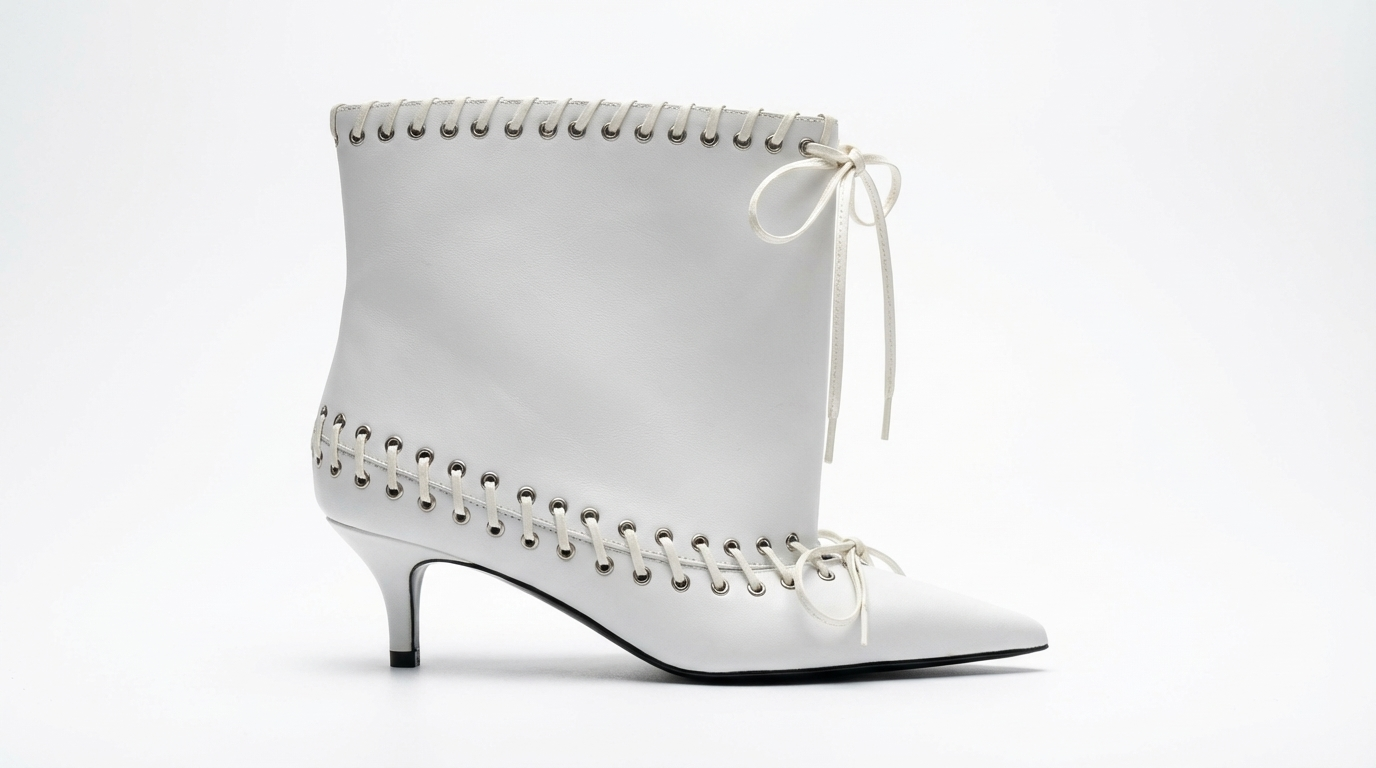 Bottine chelsea blanc Synthétique Femme - Lacets, bout pointu