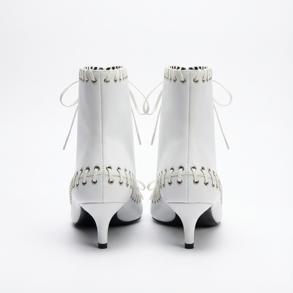 Bottine chelsea blanc Synthétique Femme - Lacets, bout pointu