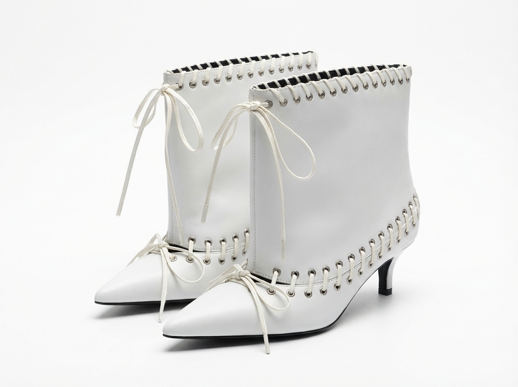 Bottine chelsea blanc Synthétique Femme - Lacets, bout pointu