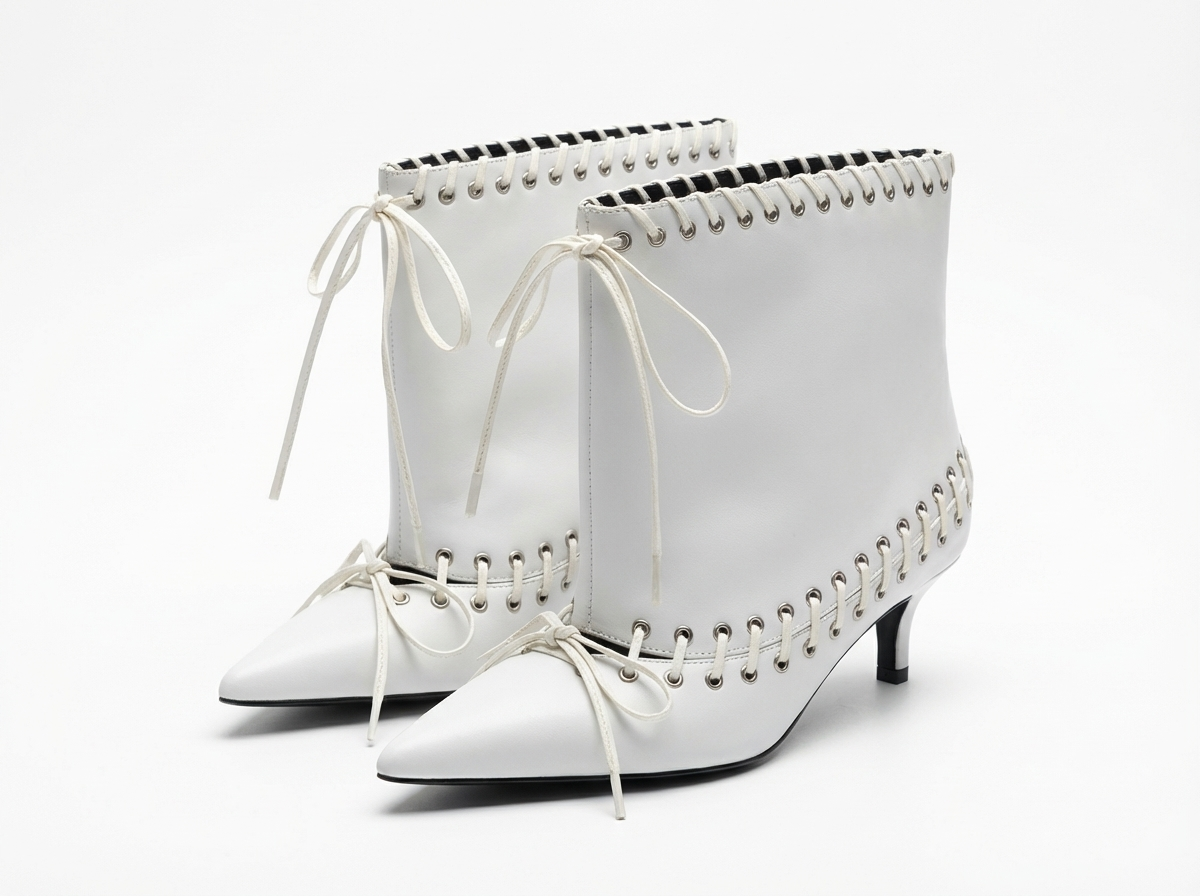 Bottine chelsea blanc Synthétique Femme - Lacets, bout pointu