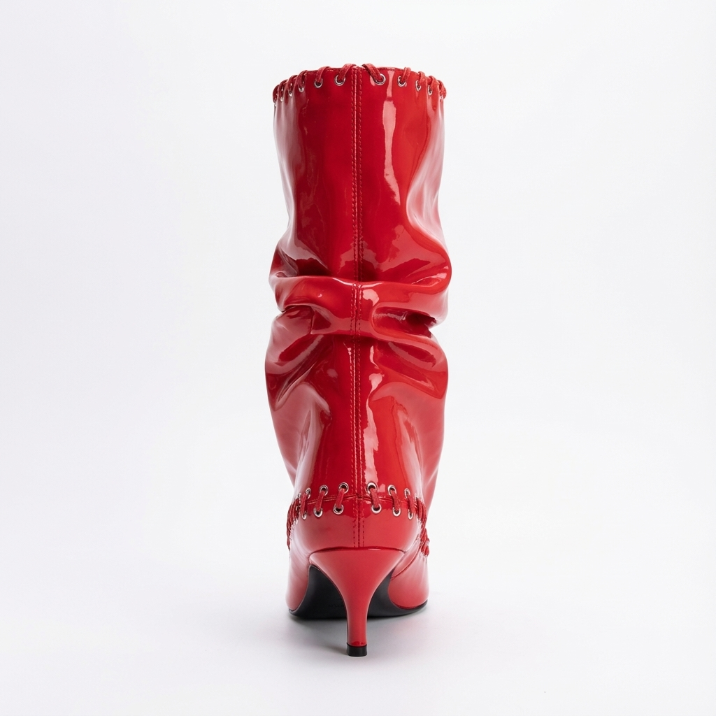 Santiag mi-haute rouge Synthétique Femme - Bout pointu, tige plissée
