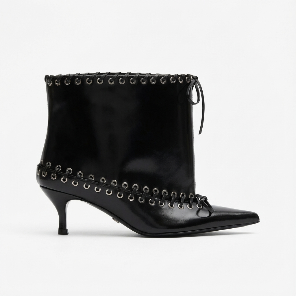 Bottine à talon noir Synthétique Femme - Œillets métalliques