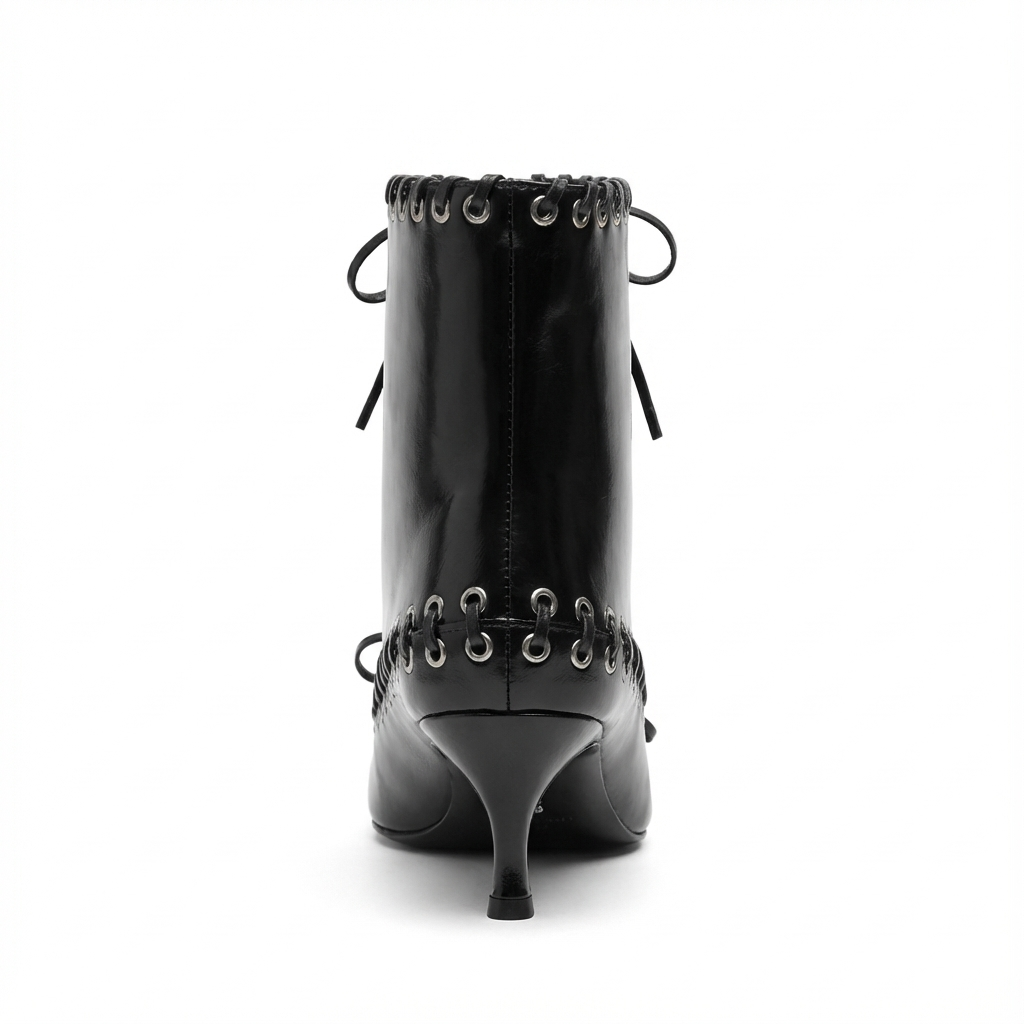 Bottine à talon noir Synthétique Femme - Œillets métalliques