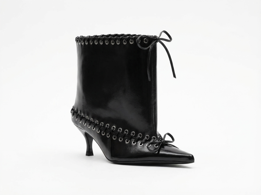 Bottine à talon noir Synthétique Femme - Œillets métalliques