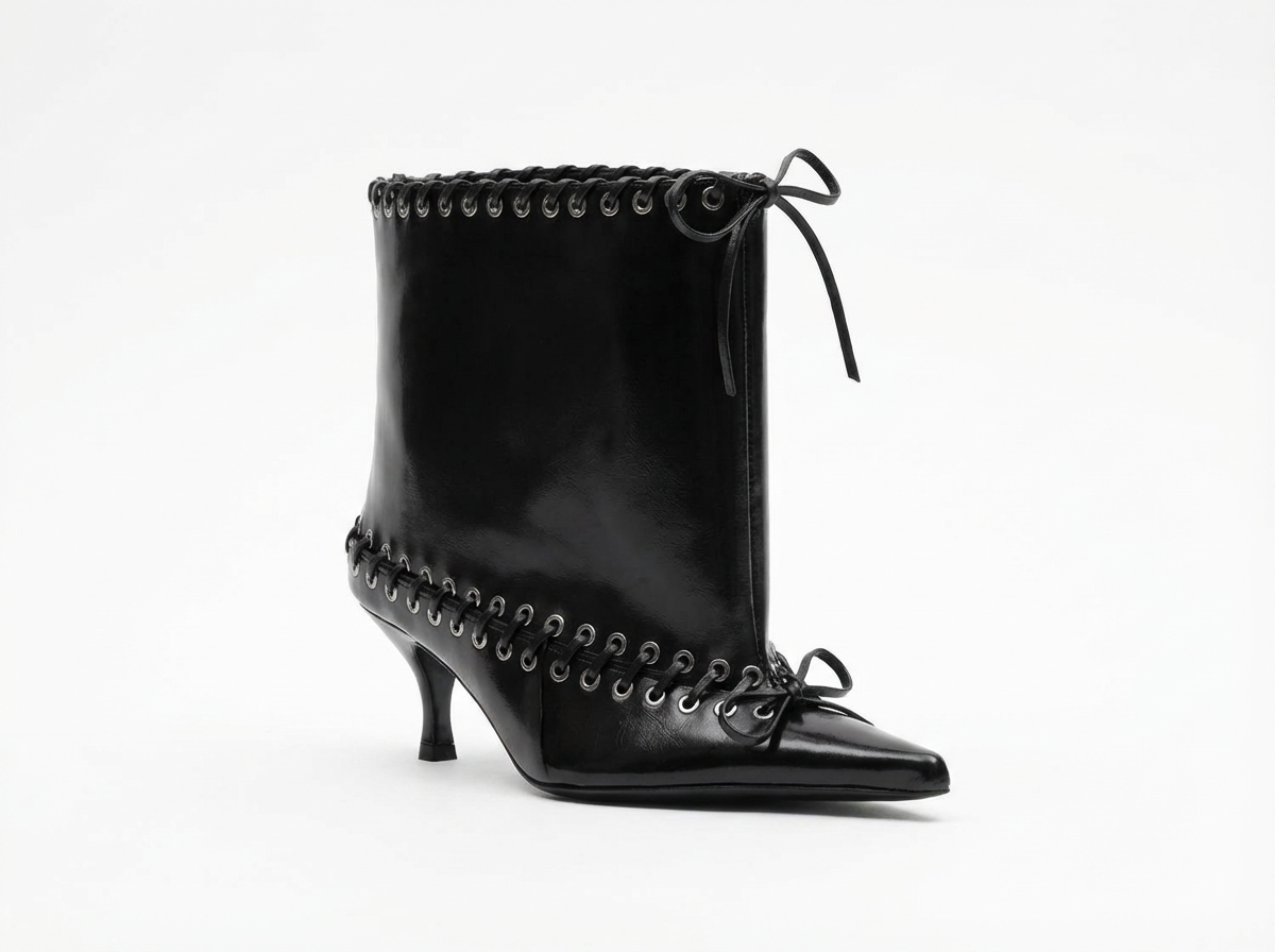 Bottine à talon noir Synthétique Femme - Œillets métalliques