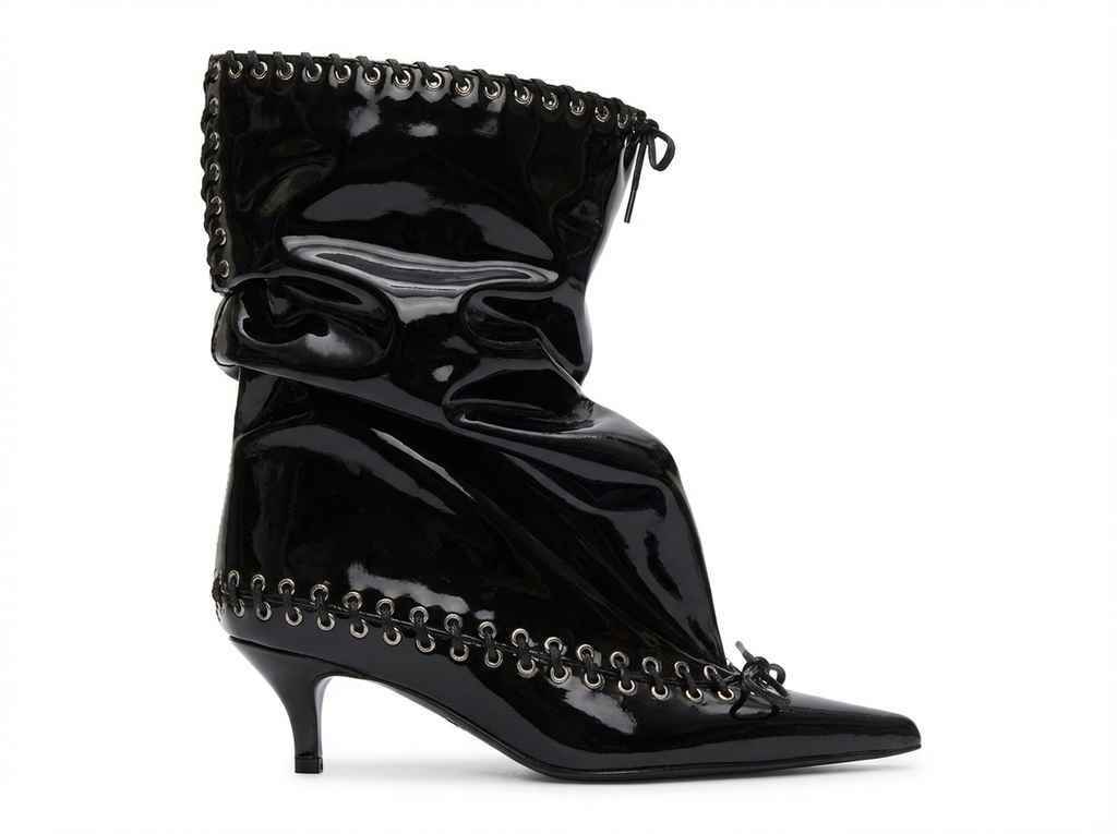 Bottine haute noir Synthétique Femme - Verni, œillets métalliques