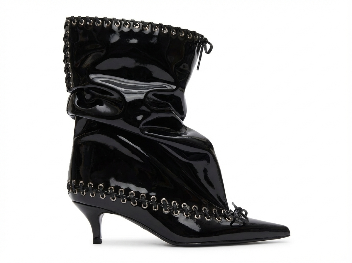 Bottine haute noir Synthétique Femme - Verni, œillets métalliques