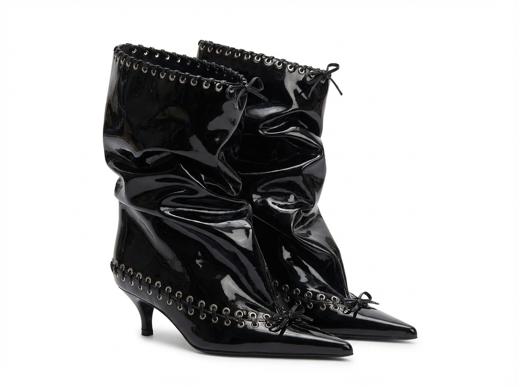 Bottine haute noir Synthétique Femme - Verni, œillets métalliques