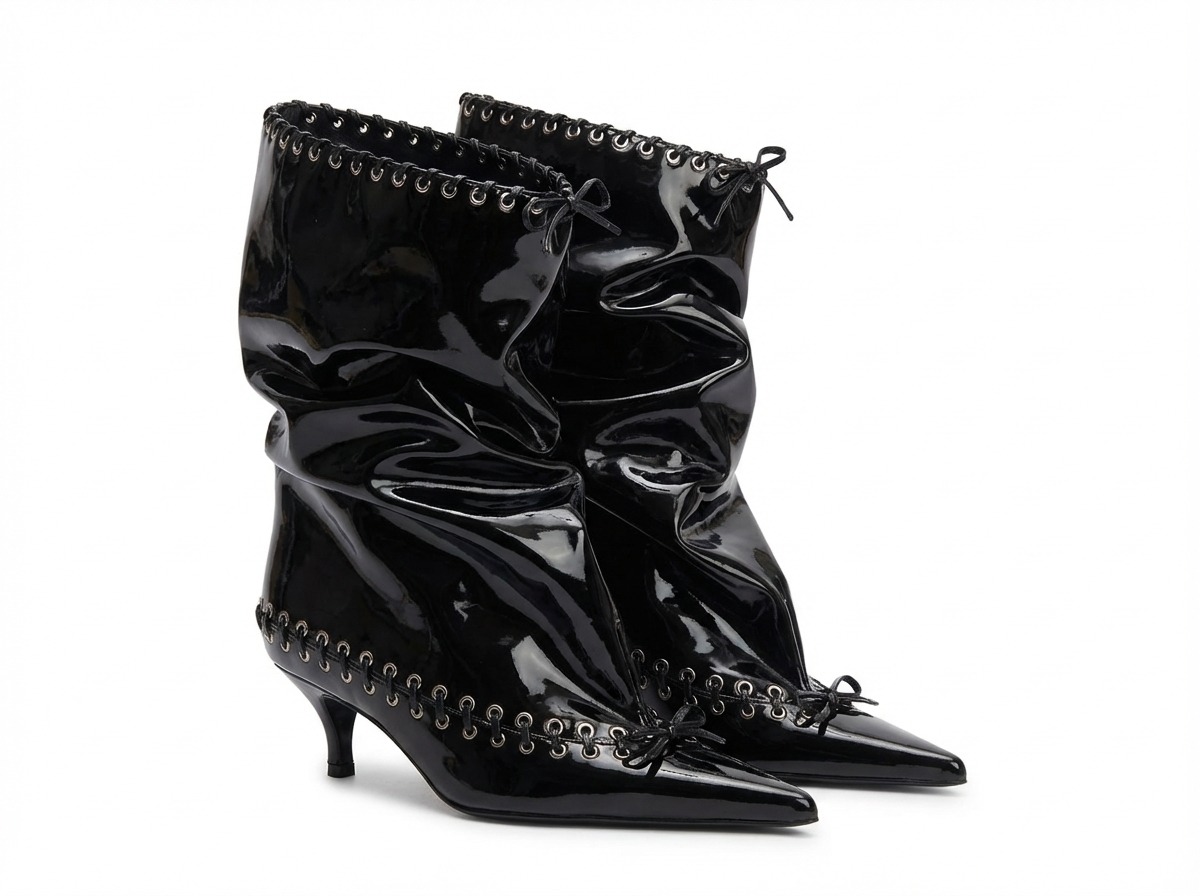 Bottine haute noir Synthétique Femme - Verni, œillets métalliques