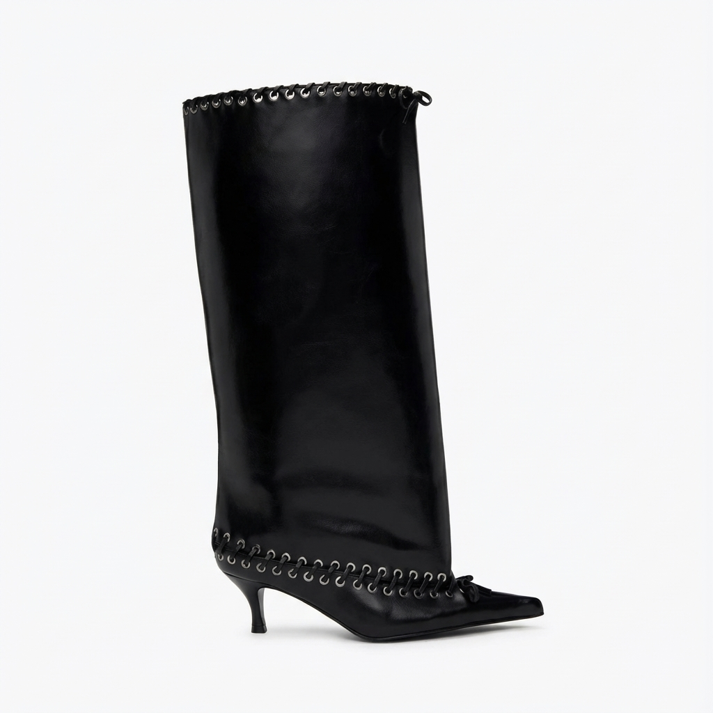 Botte haute noir Synthétique Femme - Lacets