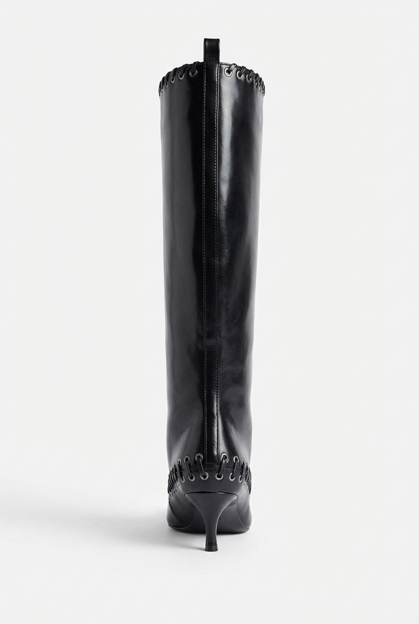 Botte haute noir Synthétique Femme - Lacets
