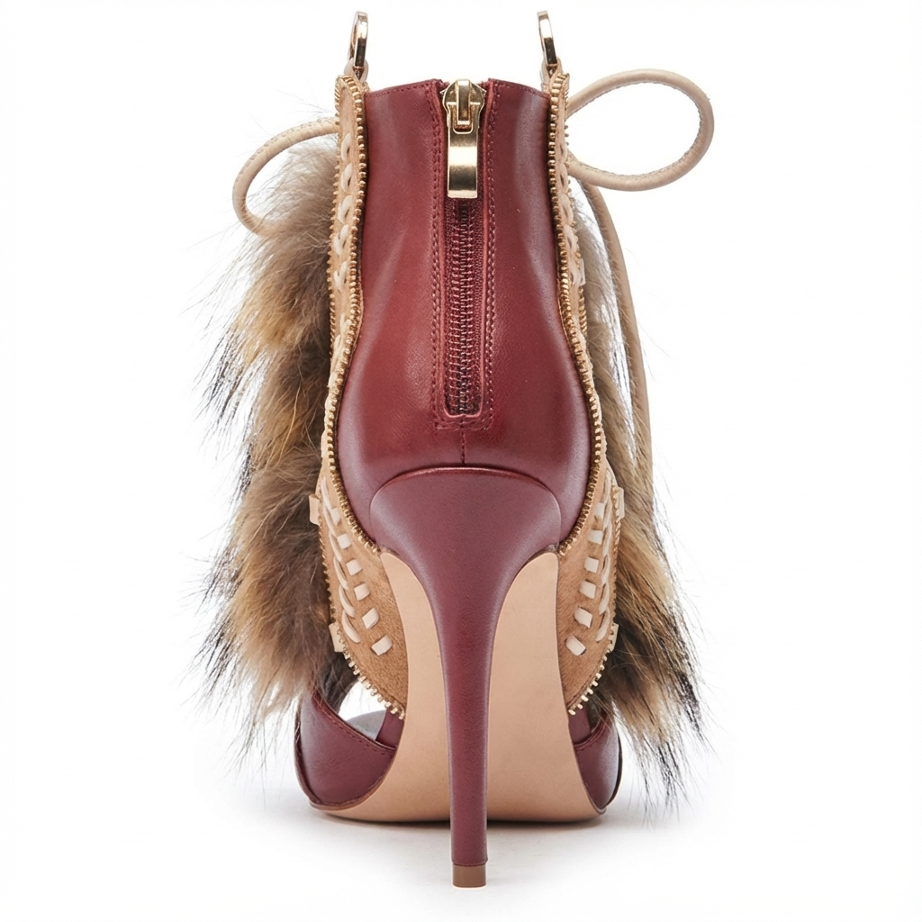Bottine à talon rouge Daim Femme - Fourrure, broderies