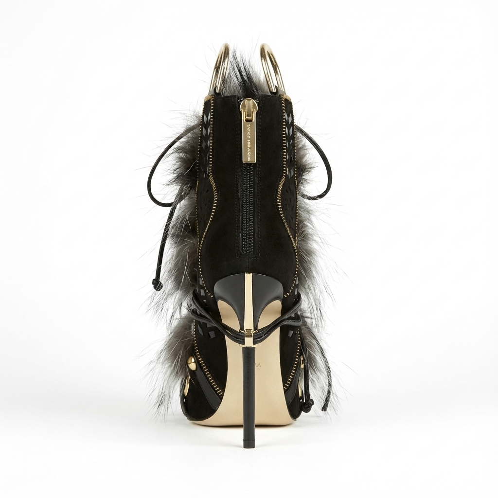 Bottine à talon noir Synthétique Femme - Fourrure, talon aiguille