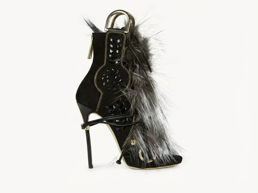 Bottine à talon noir Synthétique Femme - Fourrure, talon aiguille