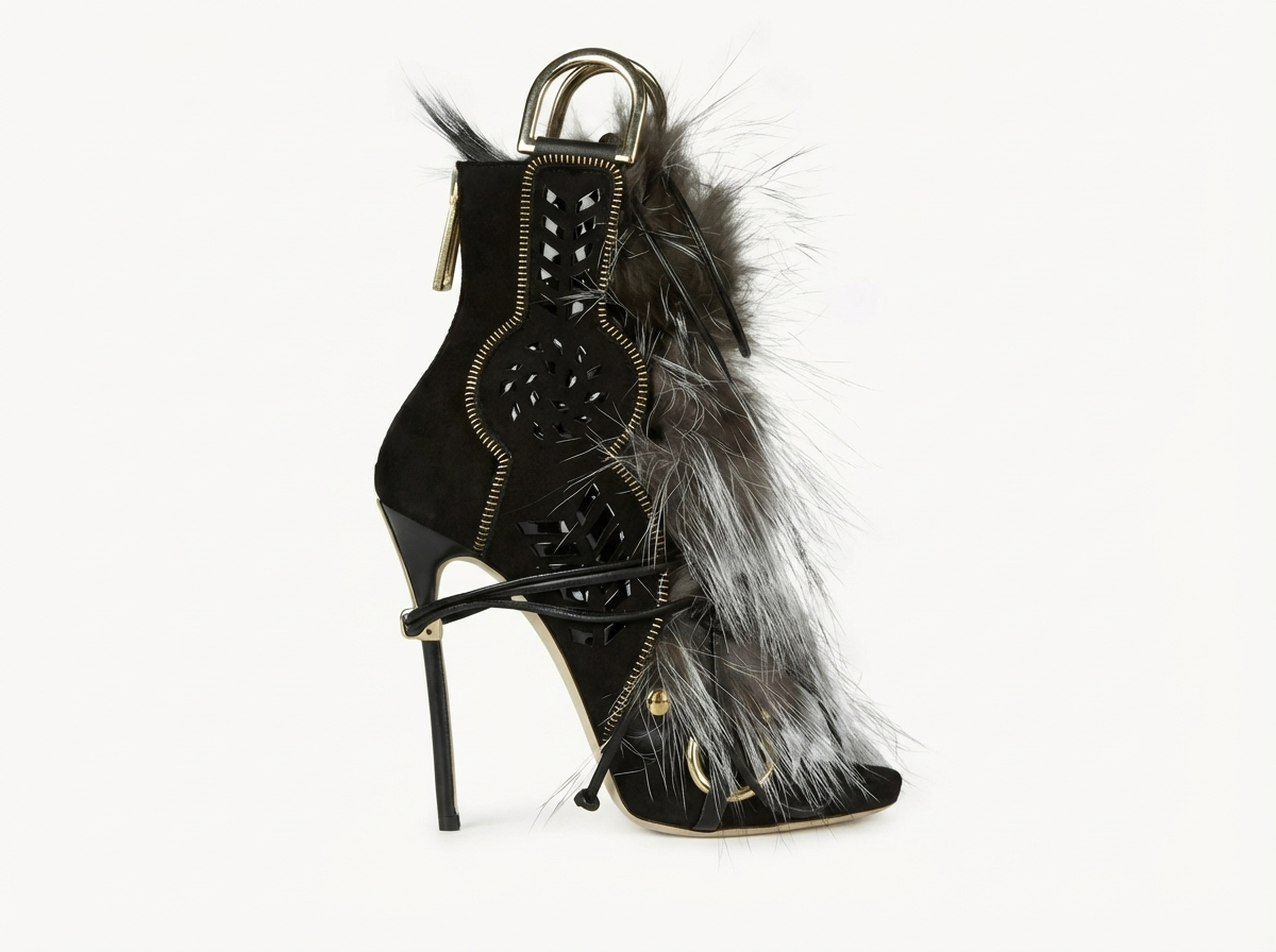 Bottine à talon noir Synthétique Femme - Fourrure, talon aiguille