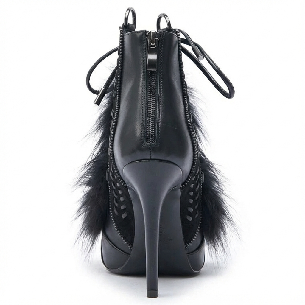 Bottine haute noir Daim Synthétique Femme - Découpes géométriques