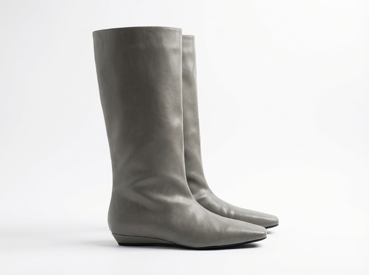 Botte haute gris Synthétique Femme - Bout carré, style épuré