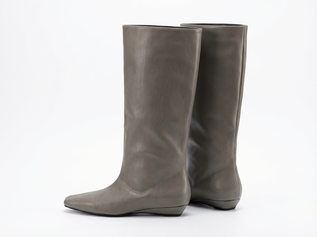 Botte haute gris Synthétique Femme - Bout carré, style épuré