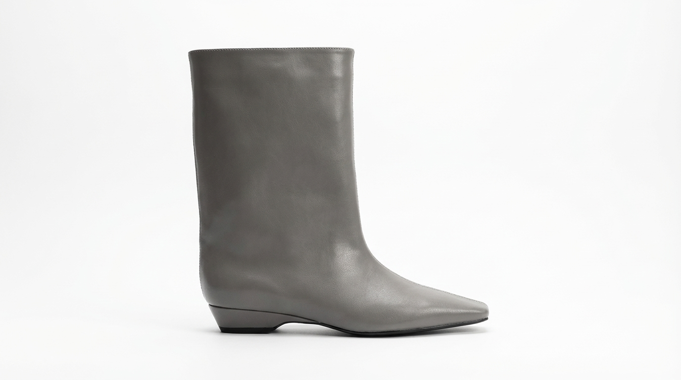 Botte haute gris Simili Cuir Femme - Bout carré, talon plat