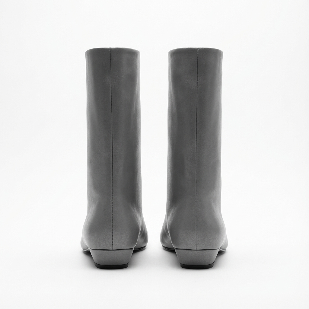 Botte haute gris Simili Cuir Femme - Bout carré, talon plat