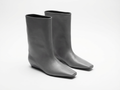 Botte haute gris Simili Cuir Femme - Bout carré, talon plat