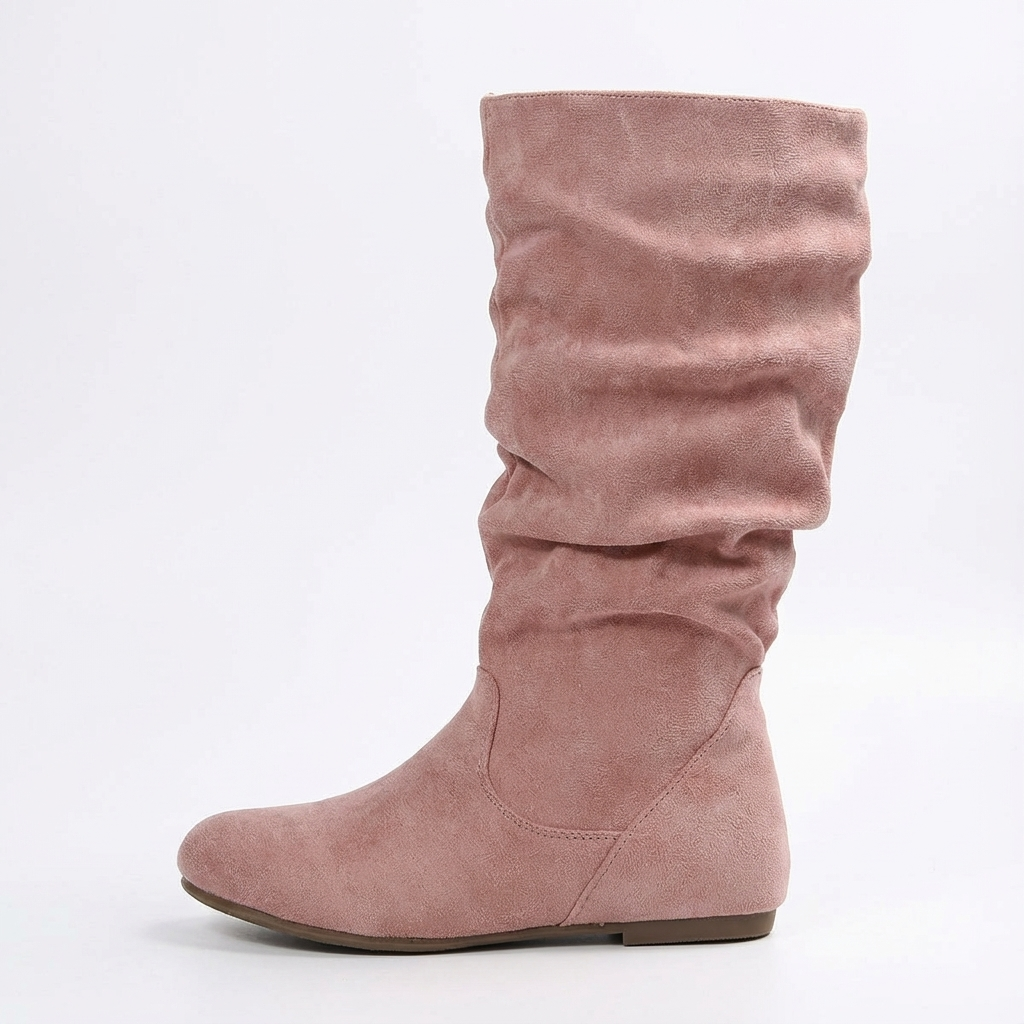 Santiag mi-haute rose Daim Synthétique Femme - Effet plissé, bout rond