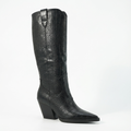 Santiag haute noir Synthétique Femme - Effet crocodile, talon épais