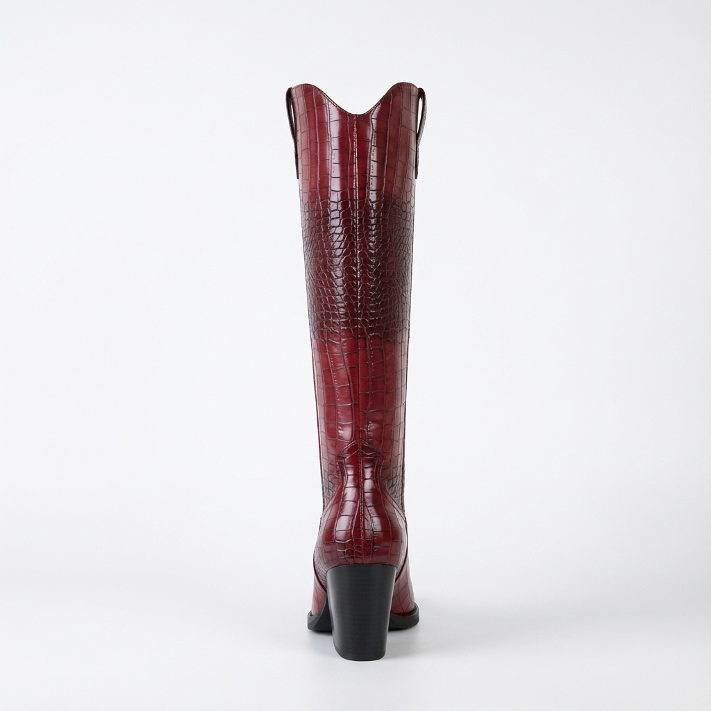 Santiag haute rouge Synthétique Femme - Motif crocodile, bout pointu
