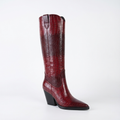 Santiag haute rouge Synthétique Femme - Motif crocodile, bout pointu