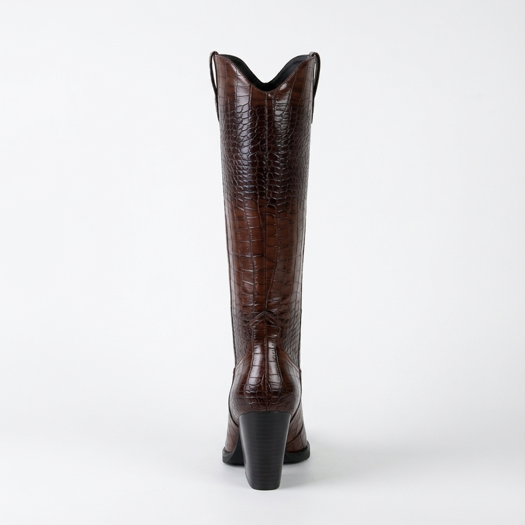Santiag haute marron foncé Synthétique Femme - Motif crocodile