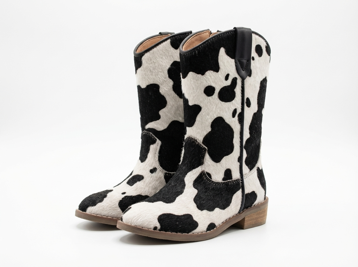 Santiag mi-haute multicolore Simili Cuir Fille - Motif peau de vache