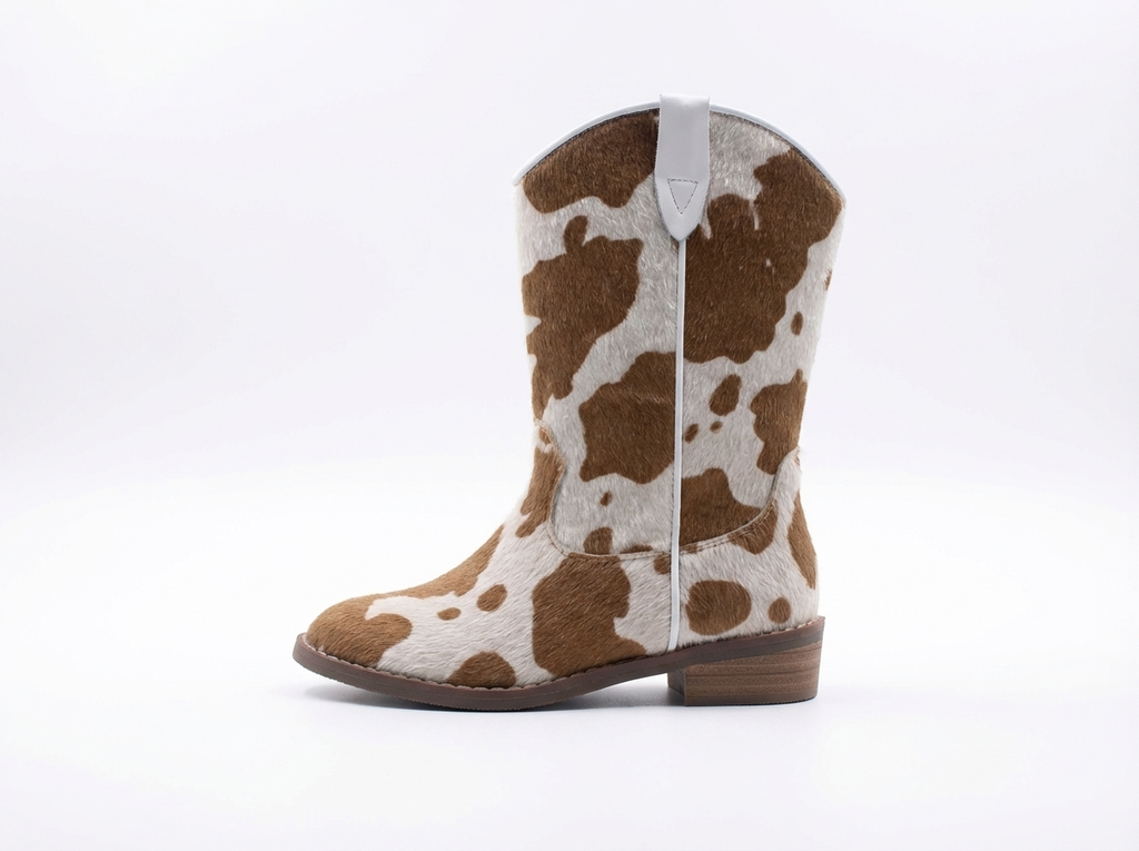Santiag mi-haute marron clair Simili Cuir Fille - Motif peau de vache