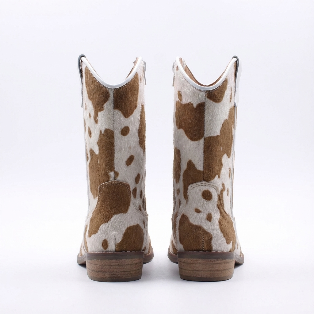 Santiag mi-haute marron clair Simili Cuir Fille - Motif peau de vache