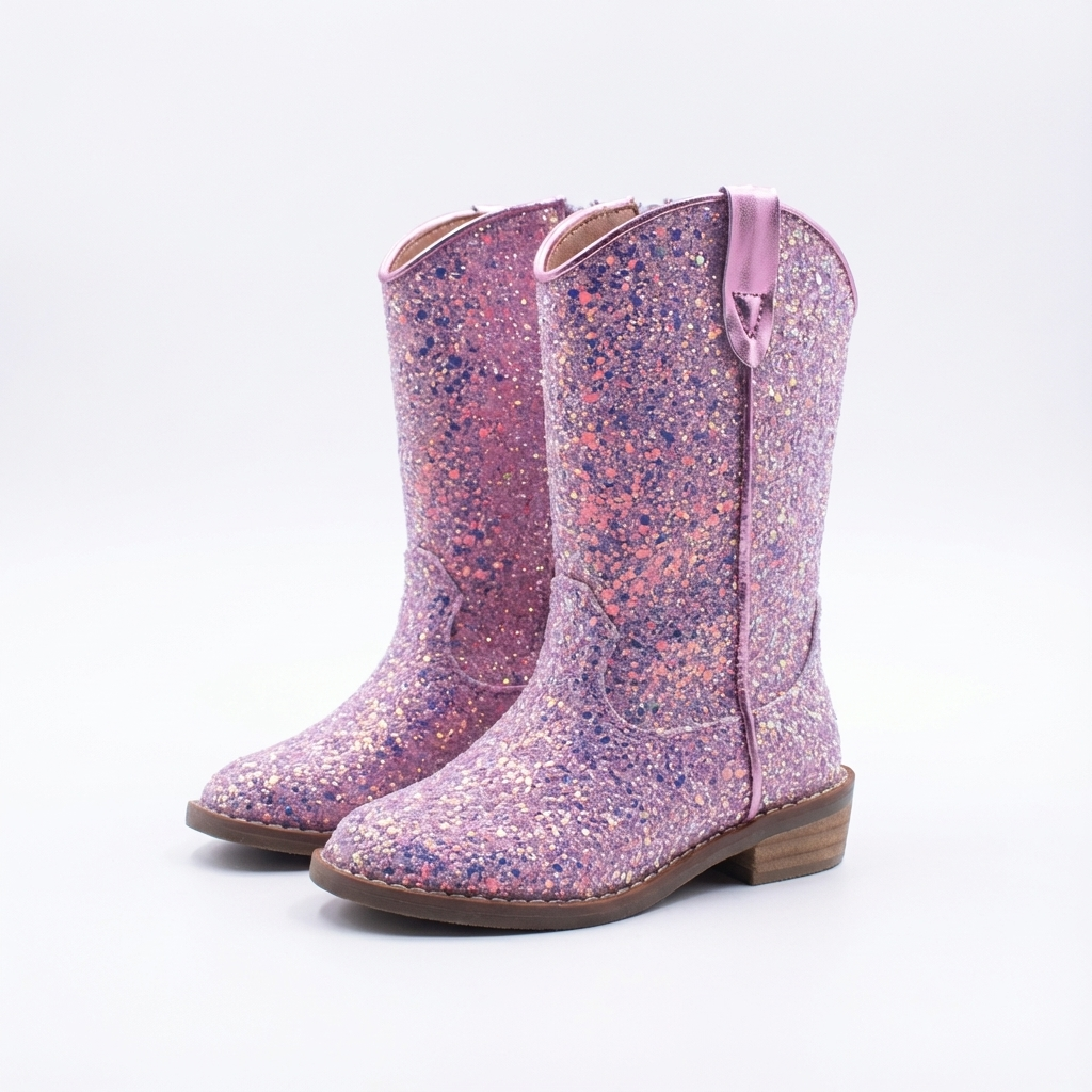 Santiag mi-haute rose à paillettes Synthétique Fille