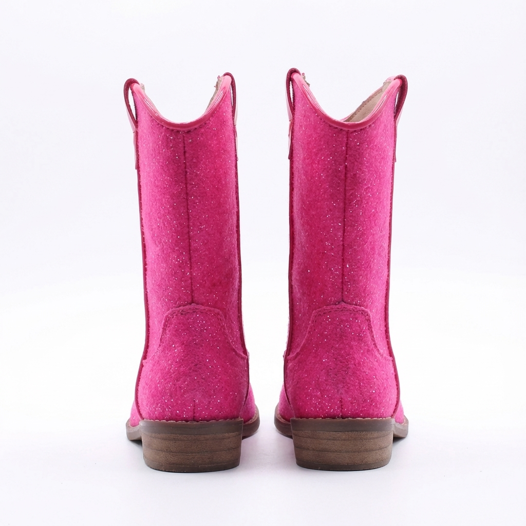 Santiag mi-haute rose Simili Cuir Fille - Effet brillant, coutures