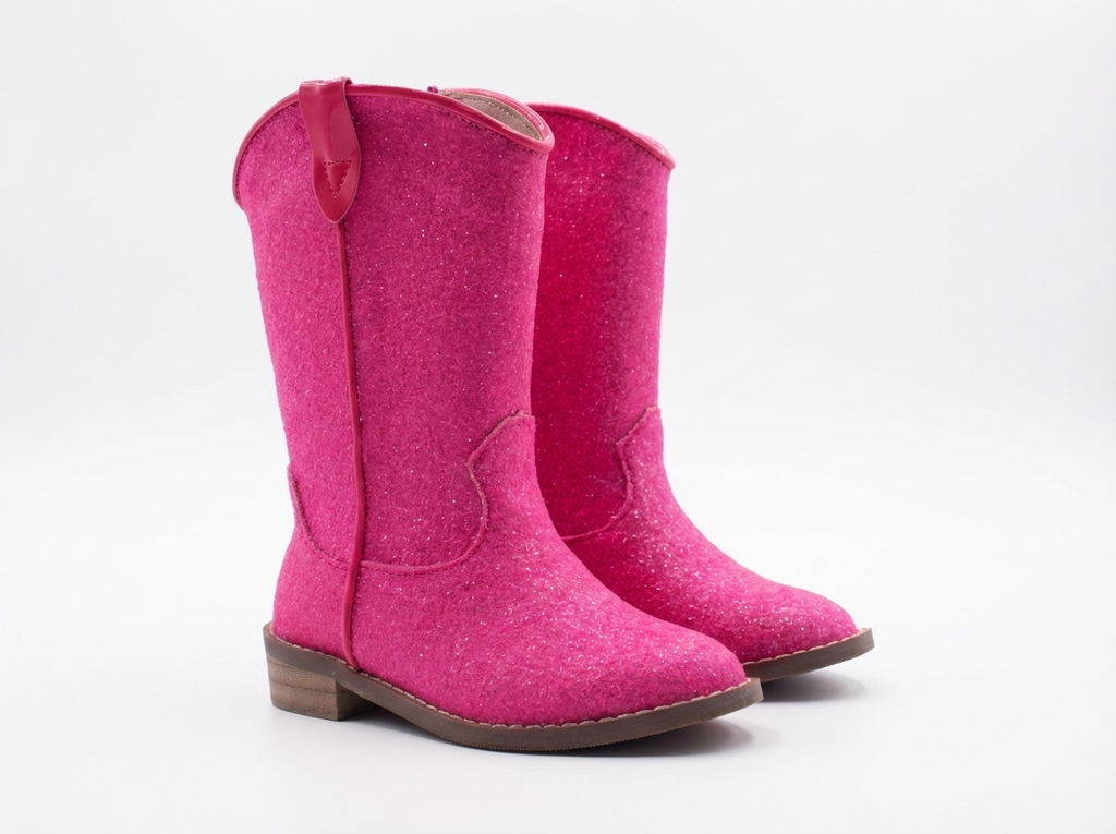 Santiag mi-haute rose Simili Cuir Fille - Effet brillant, coutures
