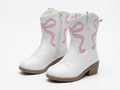 Santiag mi-haute blanc Simili Cuir Fille - Broderies florales, cœur