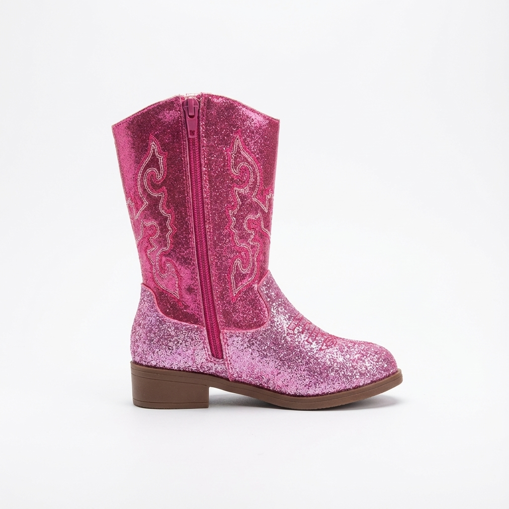 Santiag haute rose à paillettes Synthétique Fille - Broderies