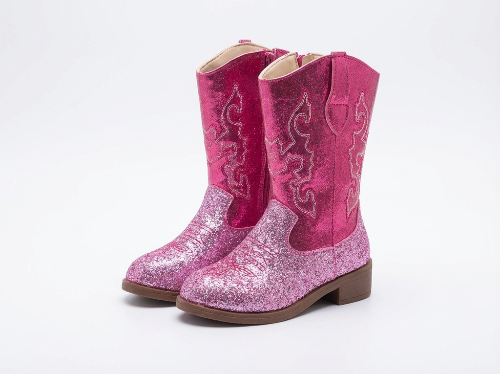 Santiag haute rose à paillettes Synthétique Fille - Broderies