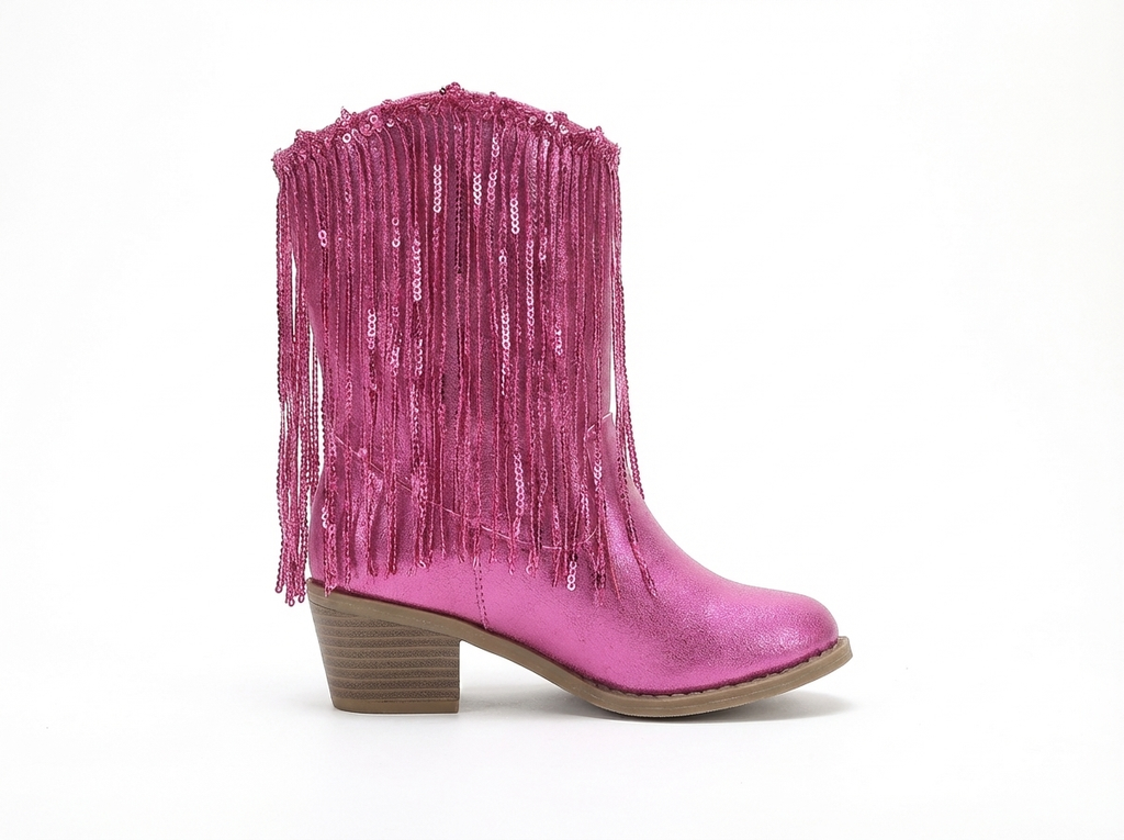 Santiag mi-haute rose Synthétique Fille - Franges, paillettes