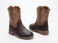 Santiag mi-haute marron foncé Simili Cuir Fille - Broderies western blanches