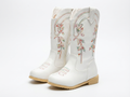 Santiag mi-haute blanc Cuir Fille - Broderies florales